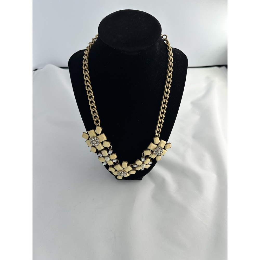 J. Crew Flower White Clear stones Statement Necklace